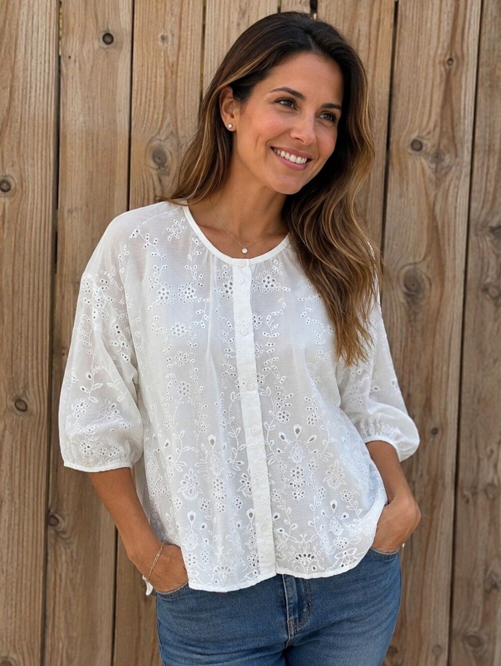 ZARA Romantic White Cutwork Lace Semi-Sheer Shirt - Small